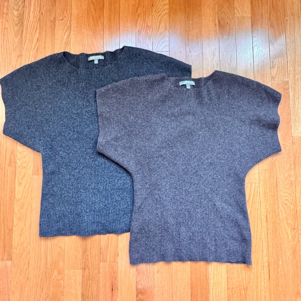 Bundle of 2 Neiman Marcus 100% Cashmere Grey Gray & Brown Boatneck sweaters M
